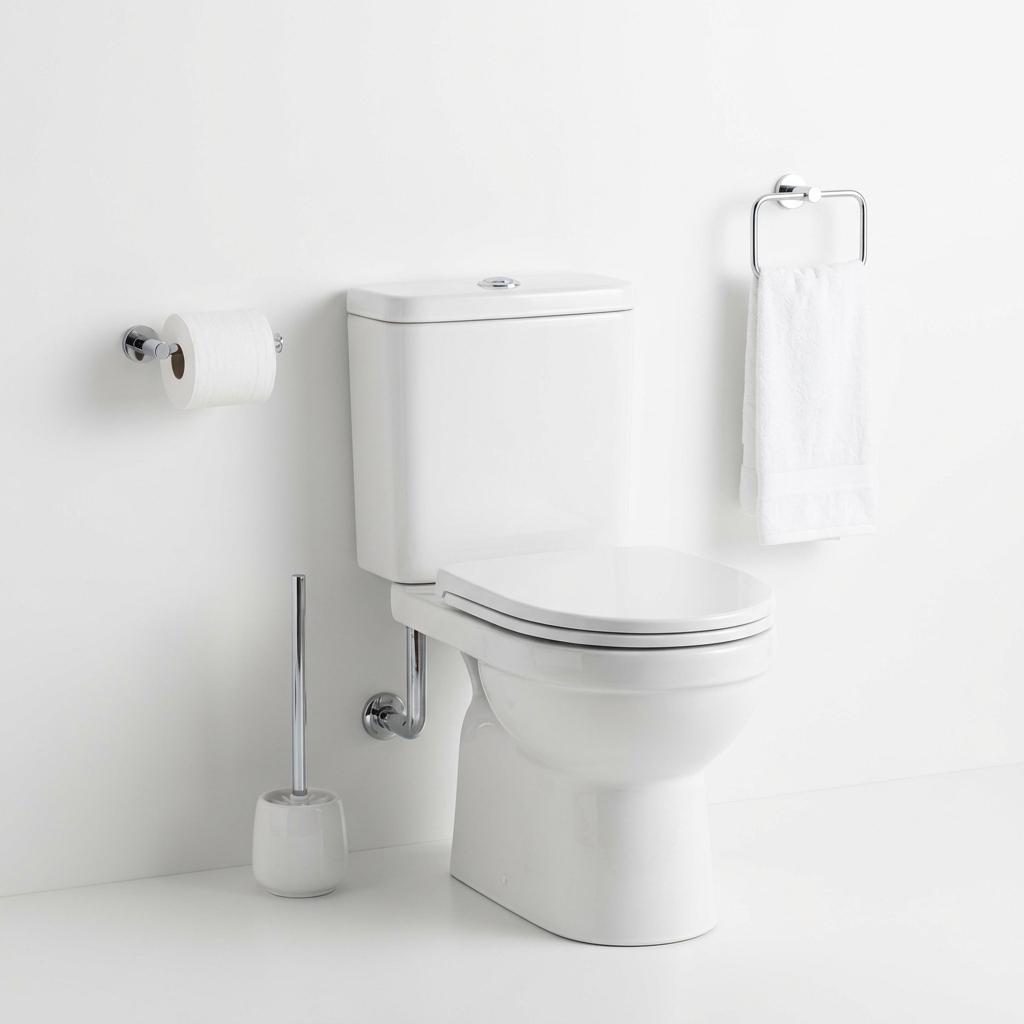 Sanitario blanco con accesorios de baño